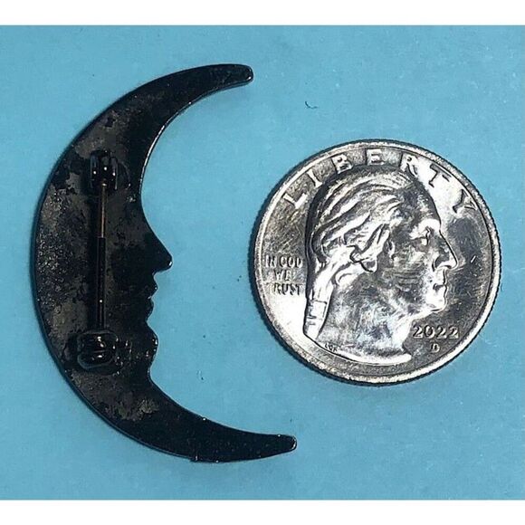 1/2 Moon Silver tone rhinestone Brooch or Pin - Picture 4 of 4